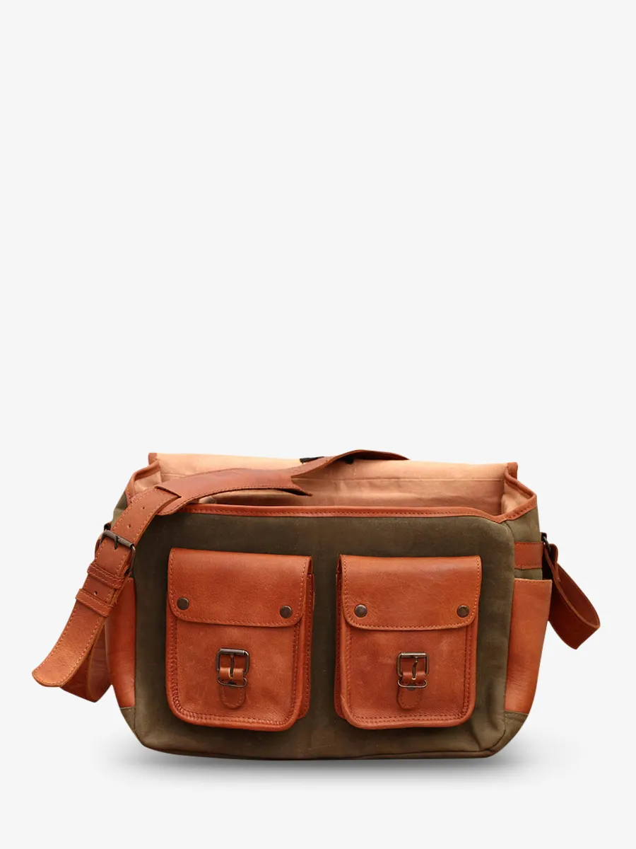 leather camera bag Green - LeReporter Toile Khaki Green | PAUL MARIUS