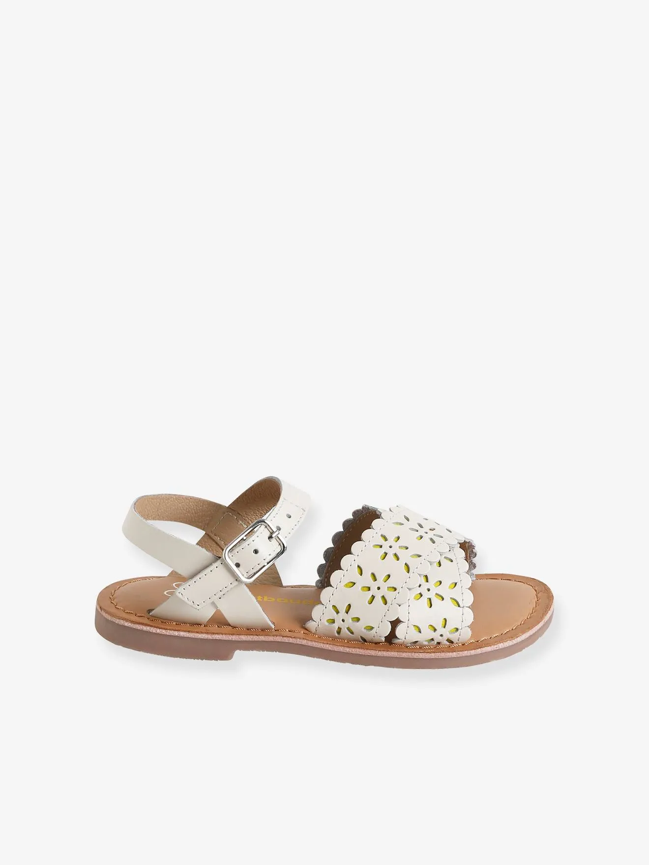 Leather Sandals with Crossover Straps for Girls - white