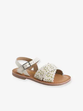 Leather Sandals with Crossover Straps for Girls - white