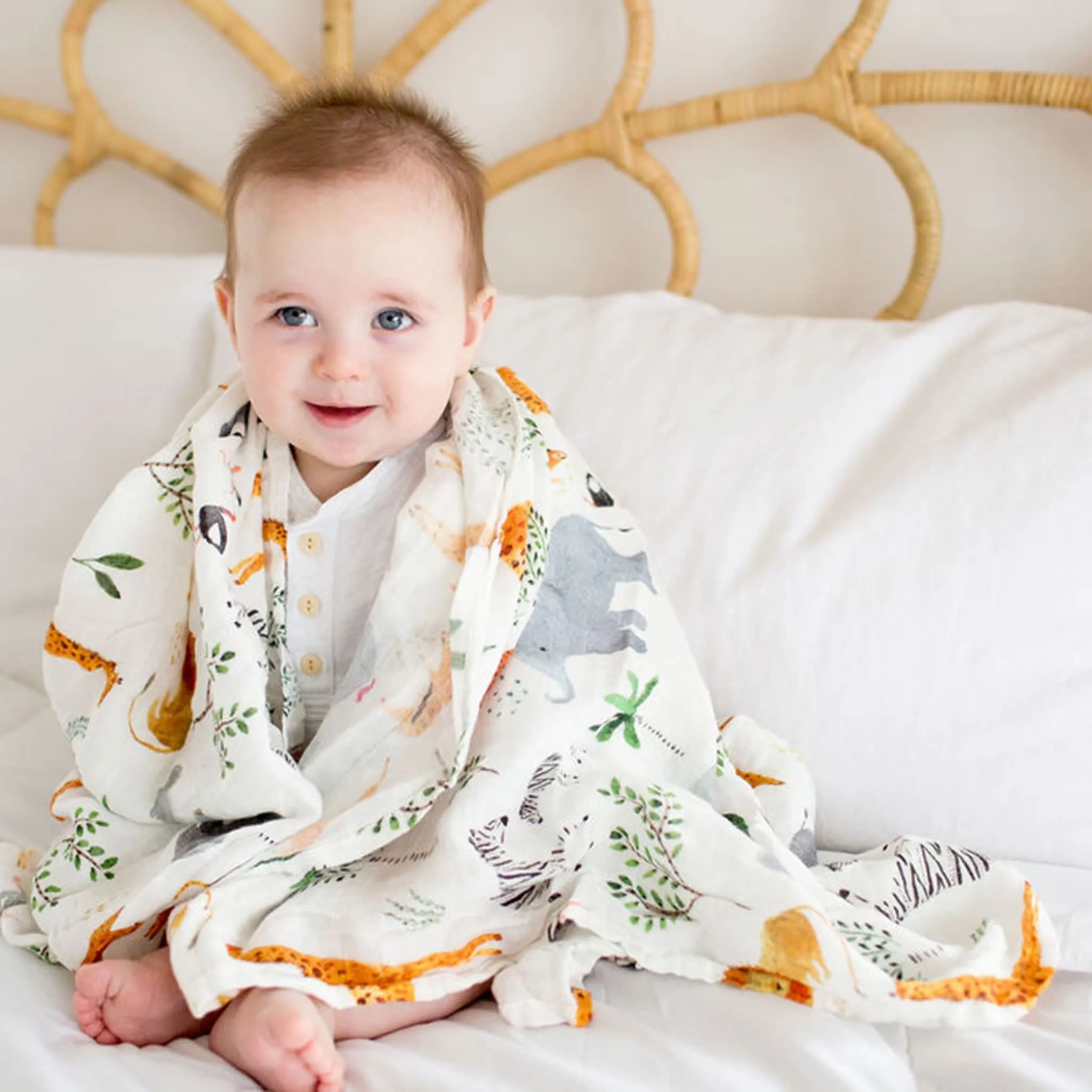 Loulou Lollipop Bamboo Muslin Swaddle Blanket - Safari  - Clement