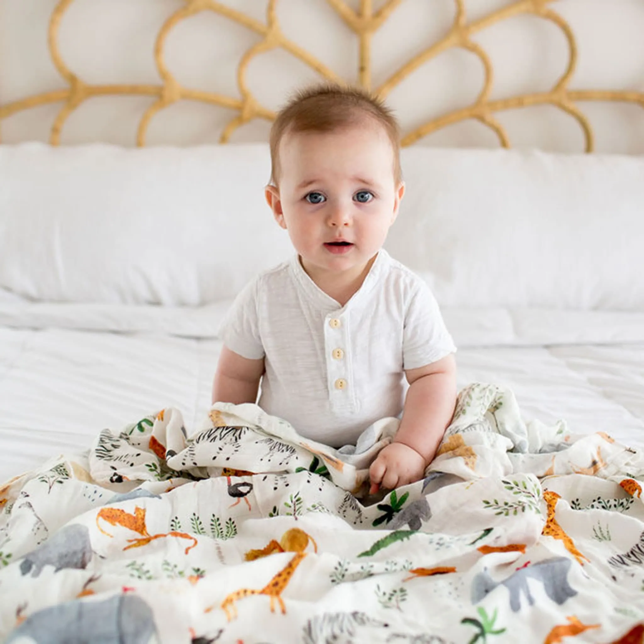 Loulou Lollipop Bamboo Muslin Swaddle Blanket - Safari  - Clement