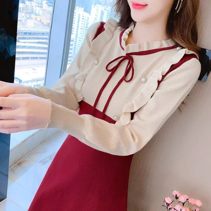 New Year Red Sweater Dress Women's Spring Clothing 2023 New Autumn and Winter Fashion High-End Age-Reducing Knitted Bottoming Sk