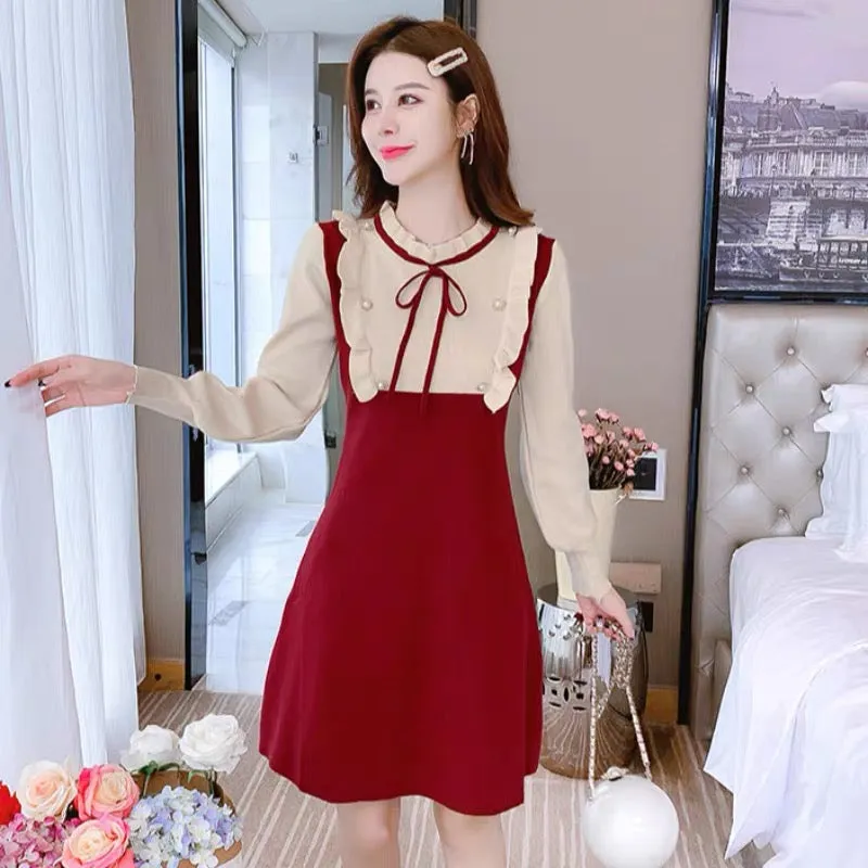 New Year Red Sweater Dress Women's Spring Clothing 2023 New Autumn and Winter Fashion High-End Age-Reducing Knitted Bottoming Sk