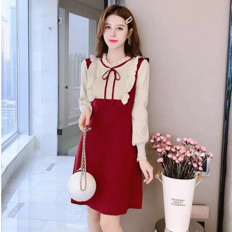 New Year Red Sweater Dress Women's Spring Clothing 2023 New Autumn and Winter Fashion High-End Age-Reducing Knitted Bottoming Sk