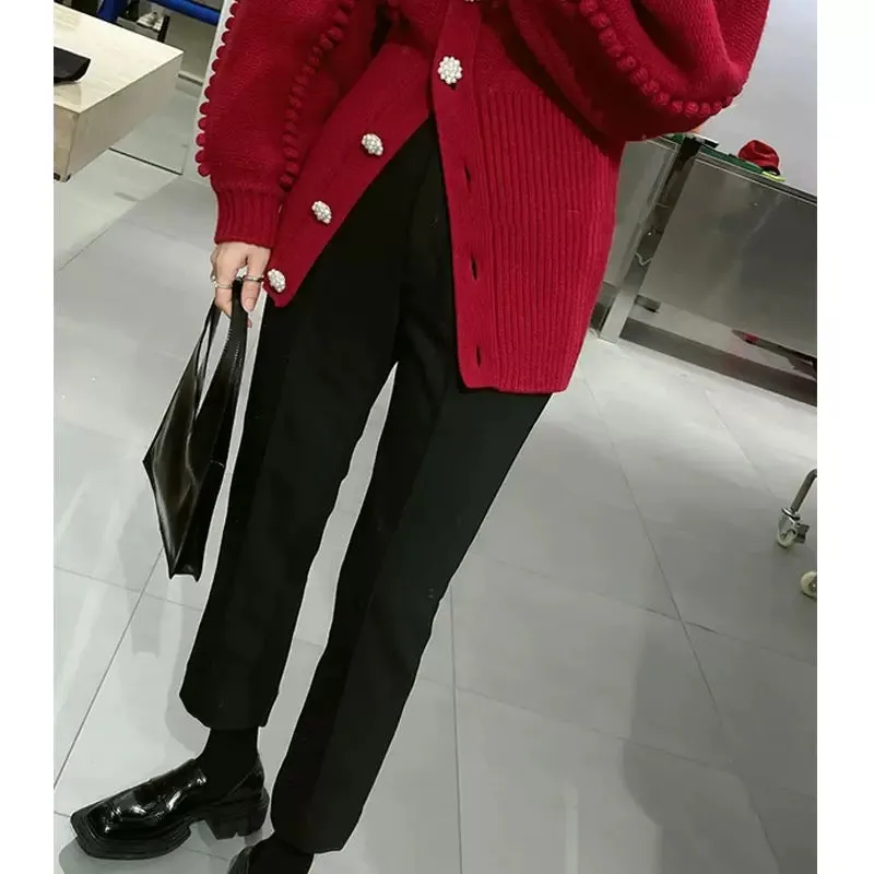 Niche design Christmas red sweater women's autumn and winter heavy industry temperament fashionable pearl spike ball sweater jac