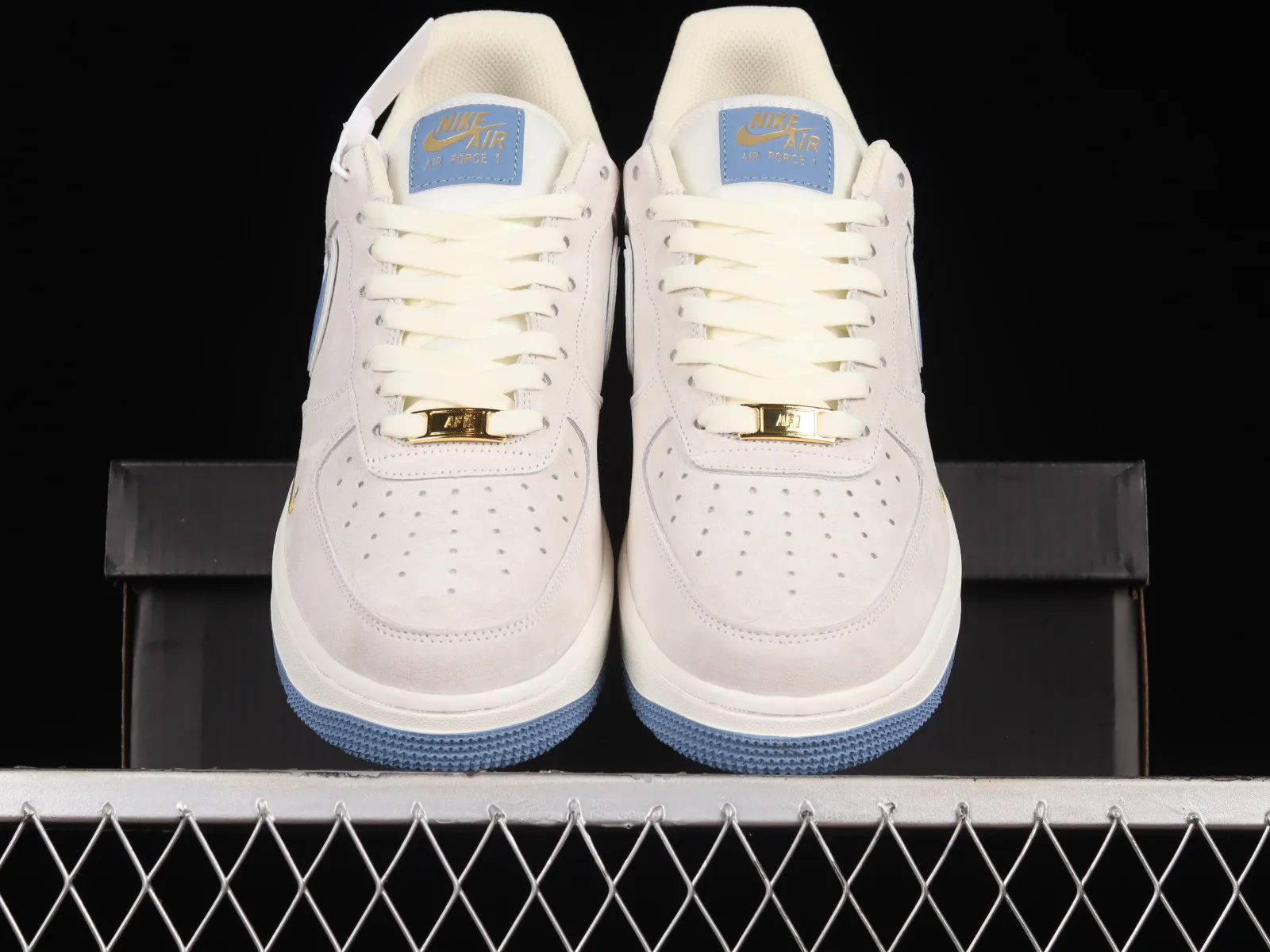 Nike Air Force 1 07 Low Suede Light Grey Blue Gold KK5636-210