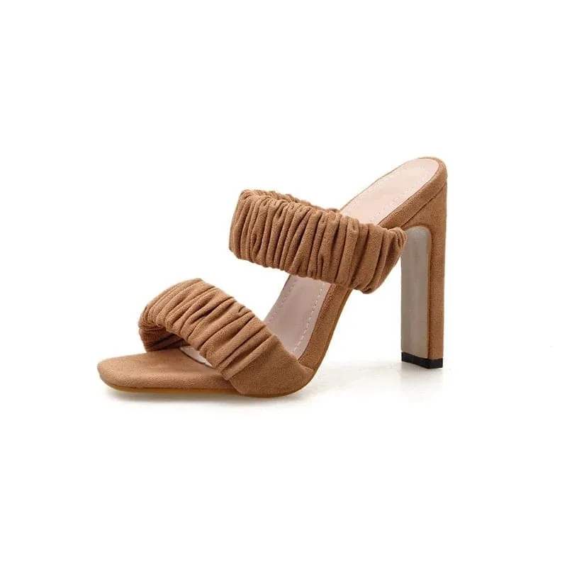 Open Toe Thick Block Heel Mules