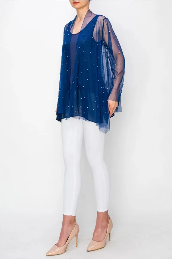 Origami Apparel OLS-4726 Mesh Cardigan with Pearl Details