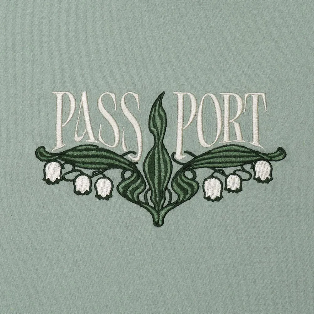 Pass Port Skateboards - Lily Of The Valley Embroidered T-Shirt - Stonewash Green