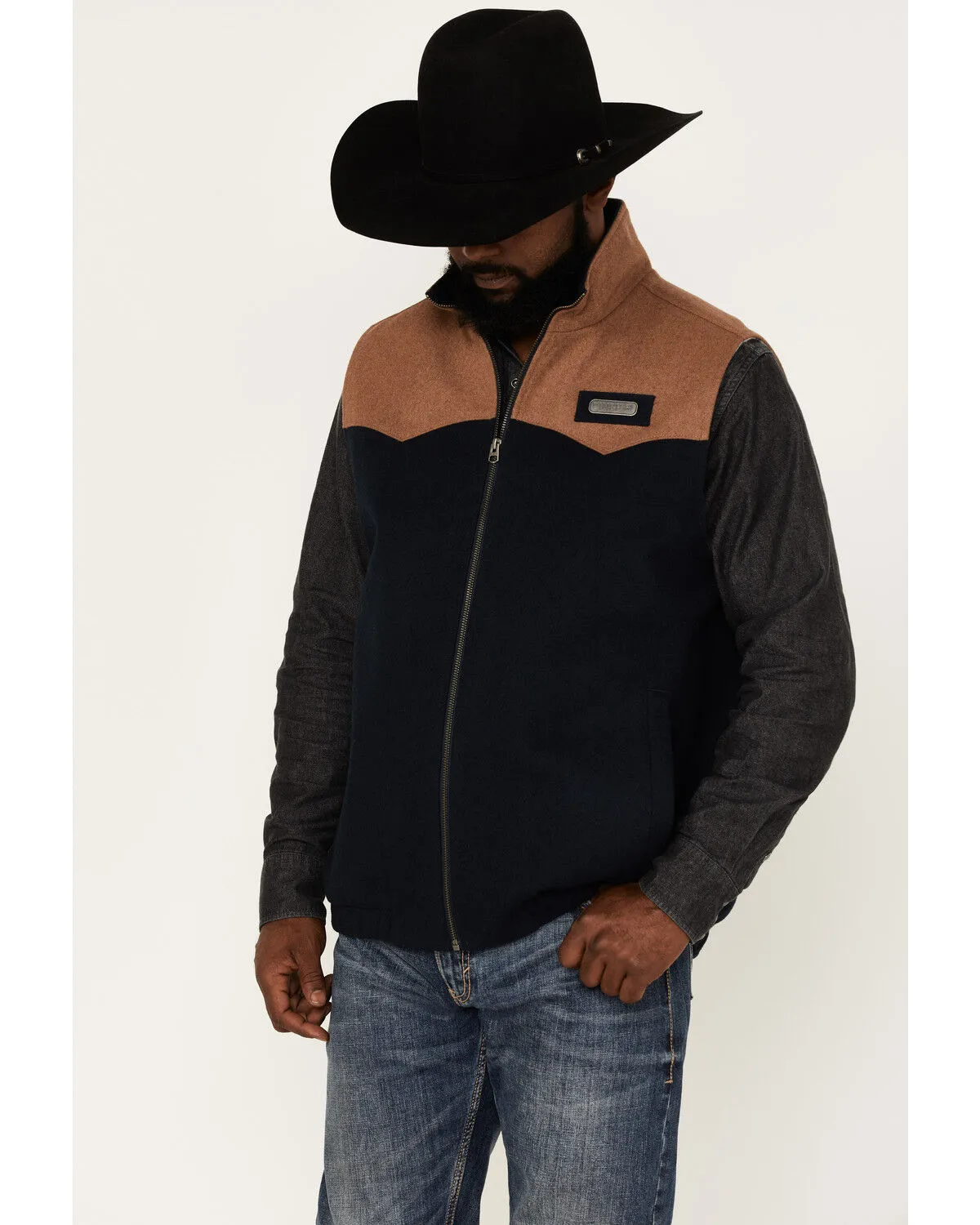 Product Name:  Cinch Men's Solid Color-Block Concealed Carry Zip-Front Wool Vest