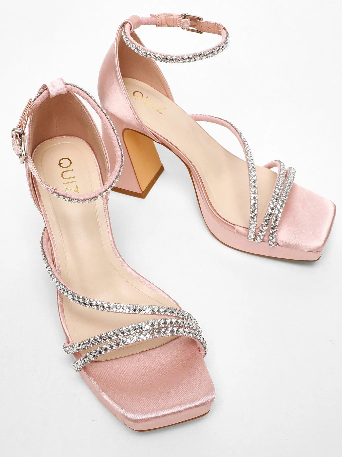 Quiz Pink Diamante Strappy Platform Heeled Sandals