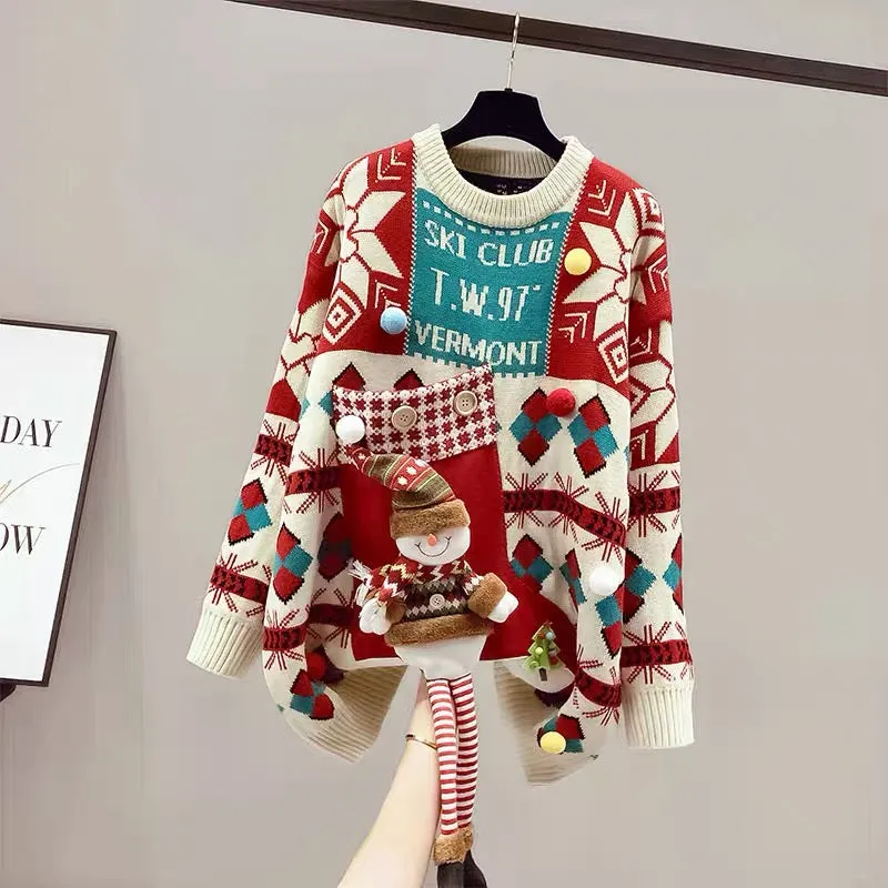 Red Sweater Women's Autumn and Winter Thickened Mid-Length 2023 New Jacket Chinese New Year Festive Year of the Rabbit Animal Ye