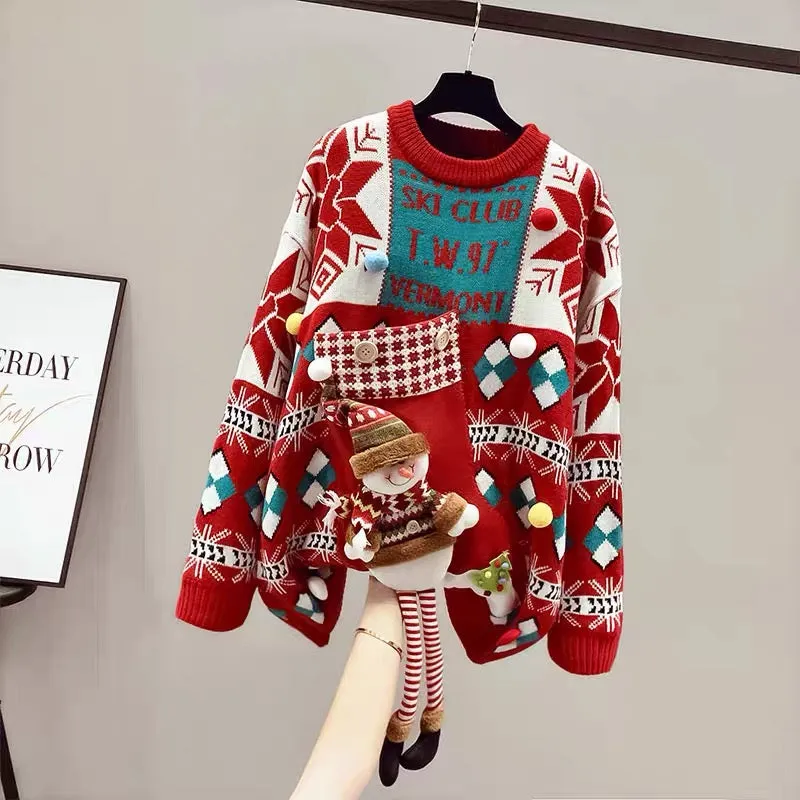 Red Sweater Women's Autumn and Winter Thickened Mid-Length 2023 New Jacket Chinese New Year Festive Year of the Rabbit Animal Ye