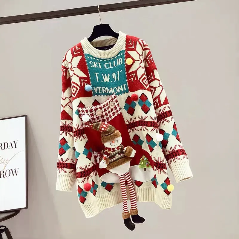 Red Sweater Women's Autumn and Winter Thickened Mid-Length 2023 New Jacket Chinese New Year Festive Year of the Rabbit Animal Ye