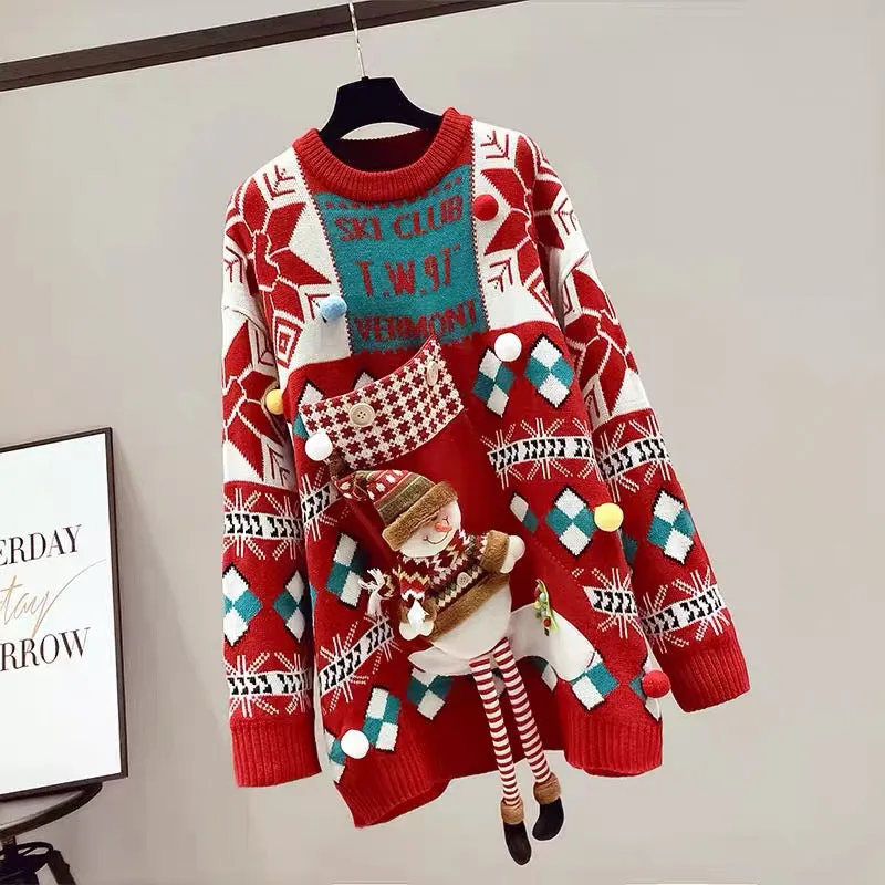 Red Sweater Women's Autumn and Winter Thickened Mid-Length 2023 New Jacket Chinese New Year Festive Year of the Rabbit Animal Ye