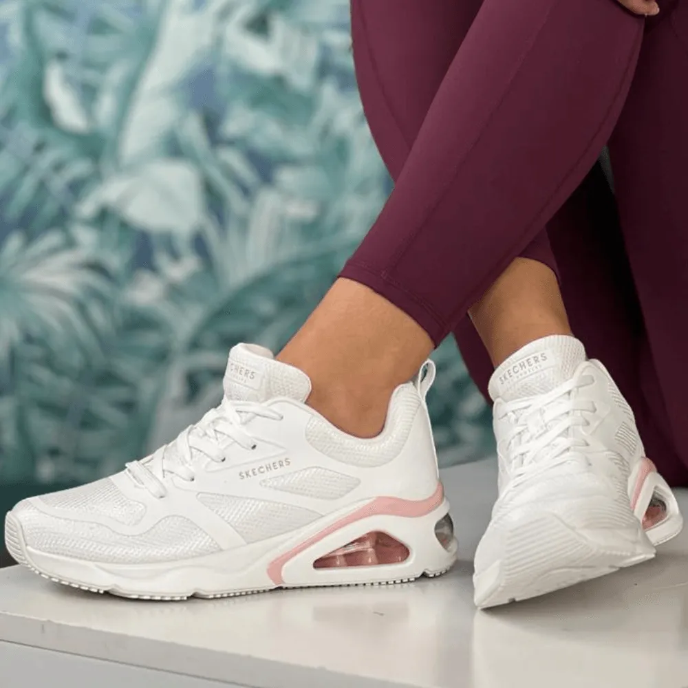 Skechers Tres-Air Uno Bubble Trainers in White and Pink 177420