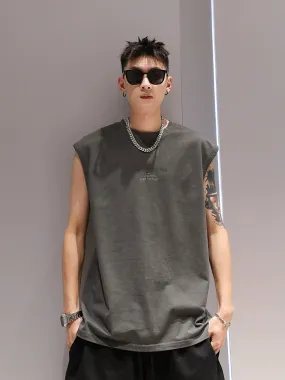 Skilled washed cotton sleeveless vest men's summer thin breathable quick-drying loose basketball sports top T-shirt