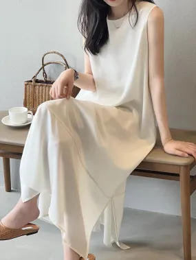 Sleeveless dress for women summer 2024 new design niche drape vest dress temperament French slit long skirt