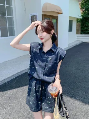 Street fashionable denim suit pants for women summer 2024 new style, this year's popular and stylish vest and shorts two-piece s