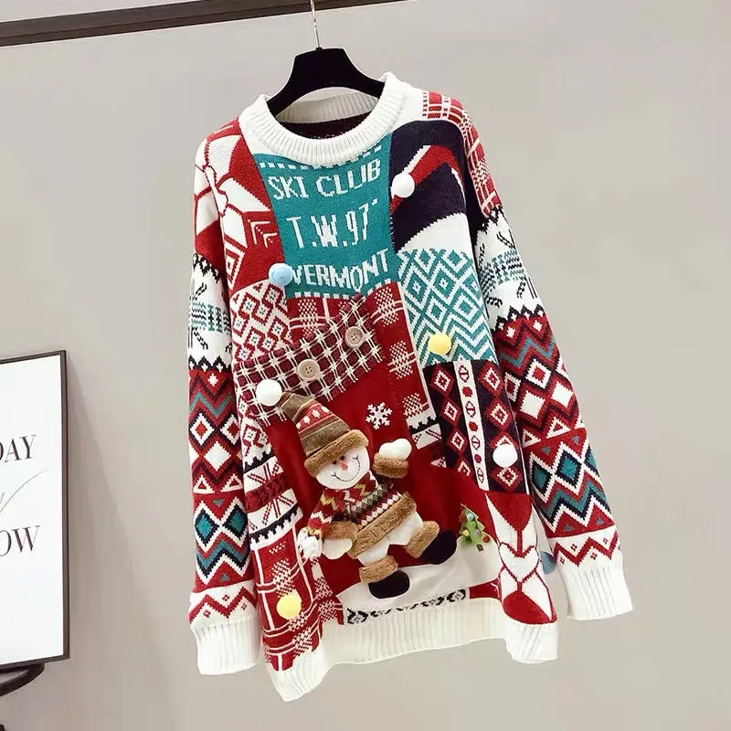 Sweater women's autumn and winter thick long 2023 new Christmas zodiac year of the rabbit red top hot style fashionable