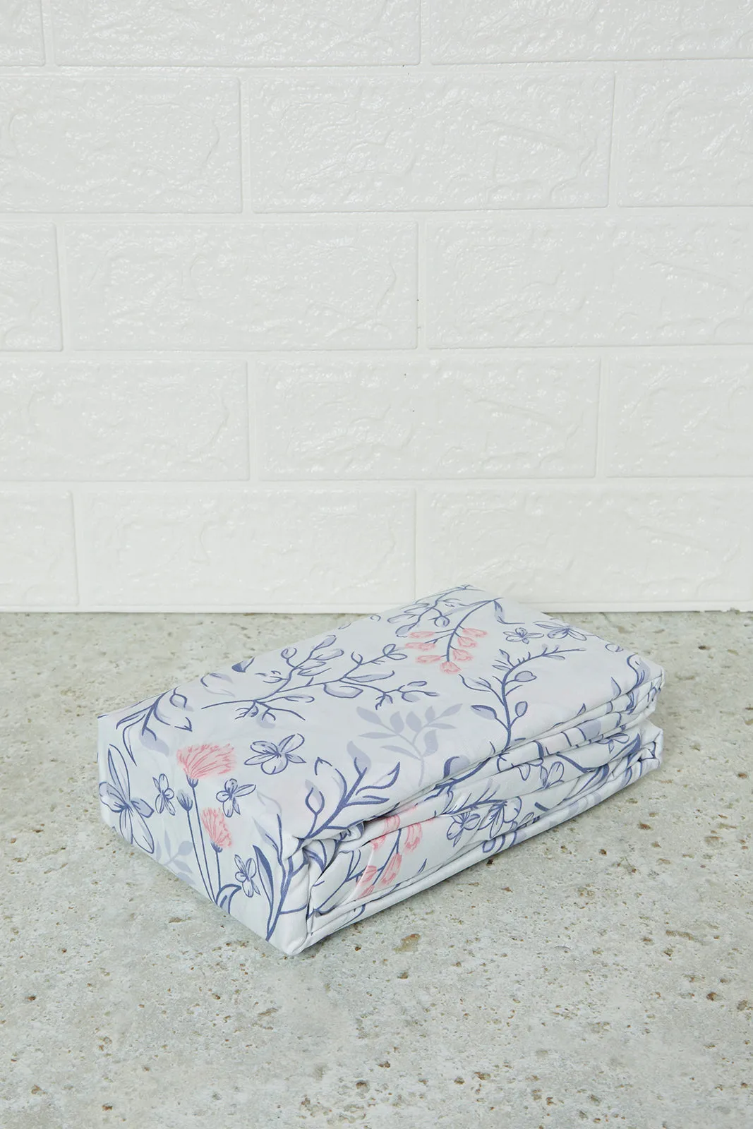 Teal Floral Printed Fitted Sheet (Double Size)