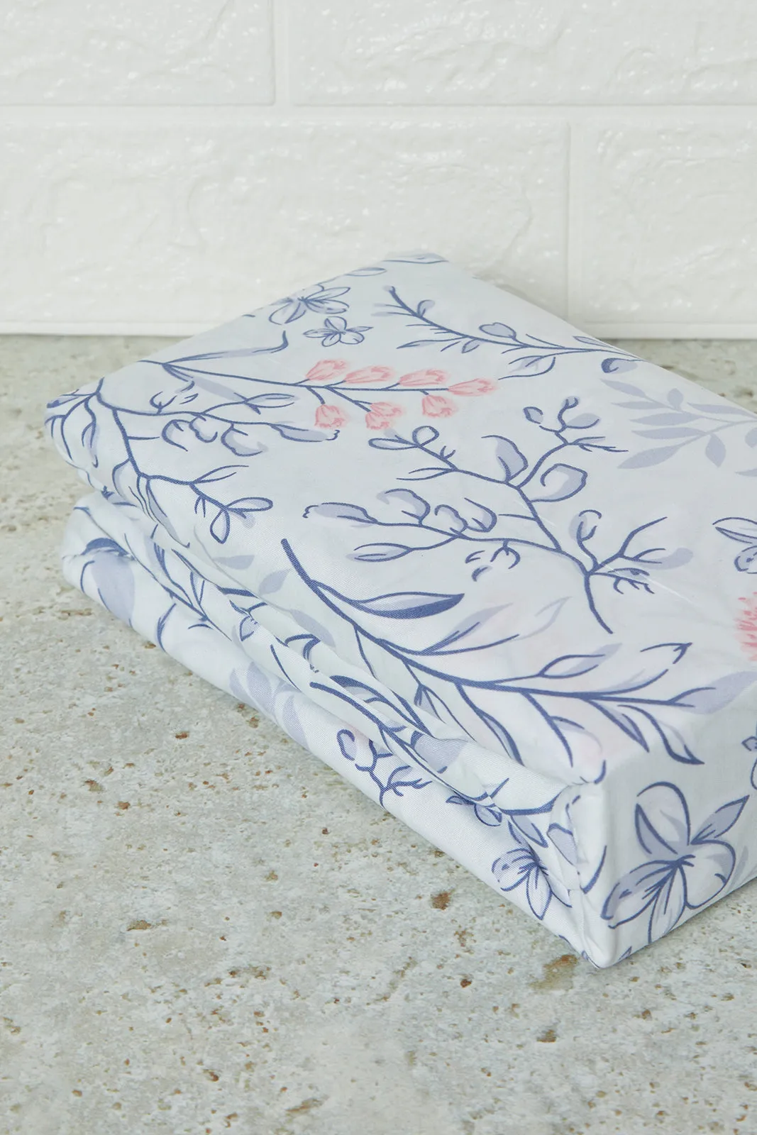 Teal Floral Printed Fitted Sheet (Double Size)