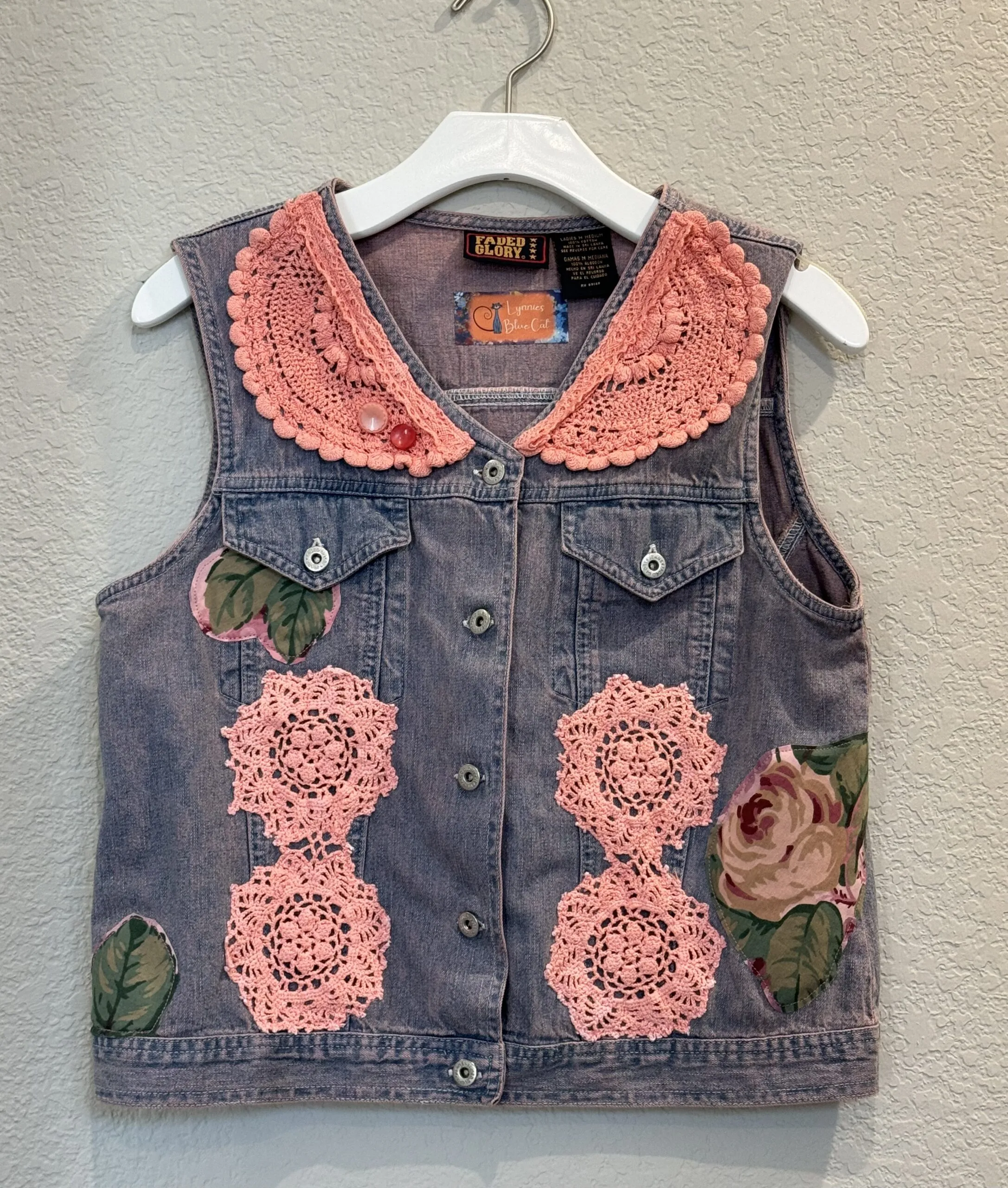 Upcycled Over-dyed Denim Cowgirl Vest with Vintage Accents