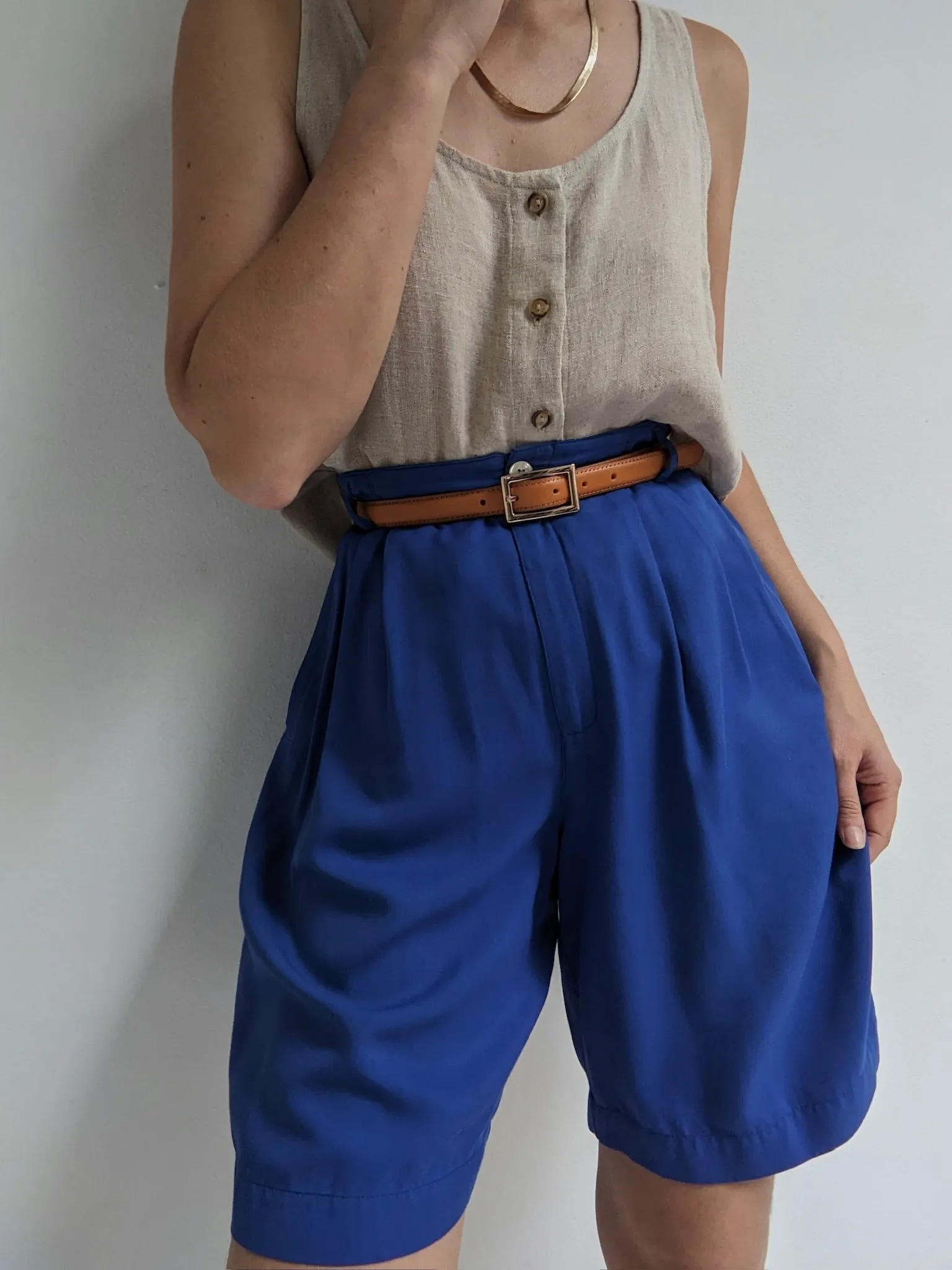 Vintage Cerulean Pleated Shorts