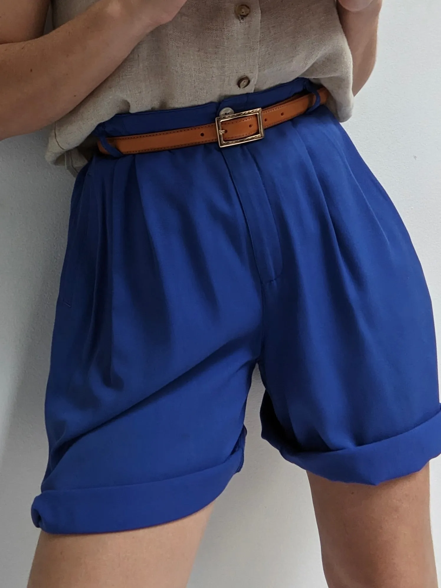 Vintage Cerulean Pleated Shorts