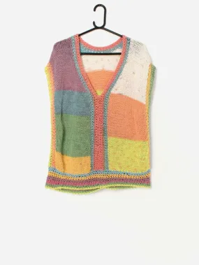 Vintage oversized handknitted vest in pastel colours – Medium / Large