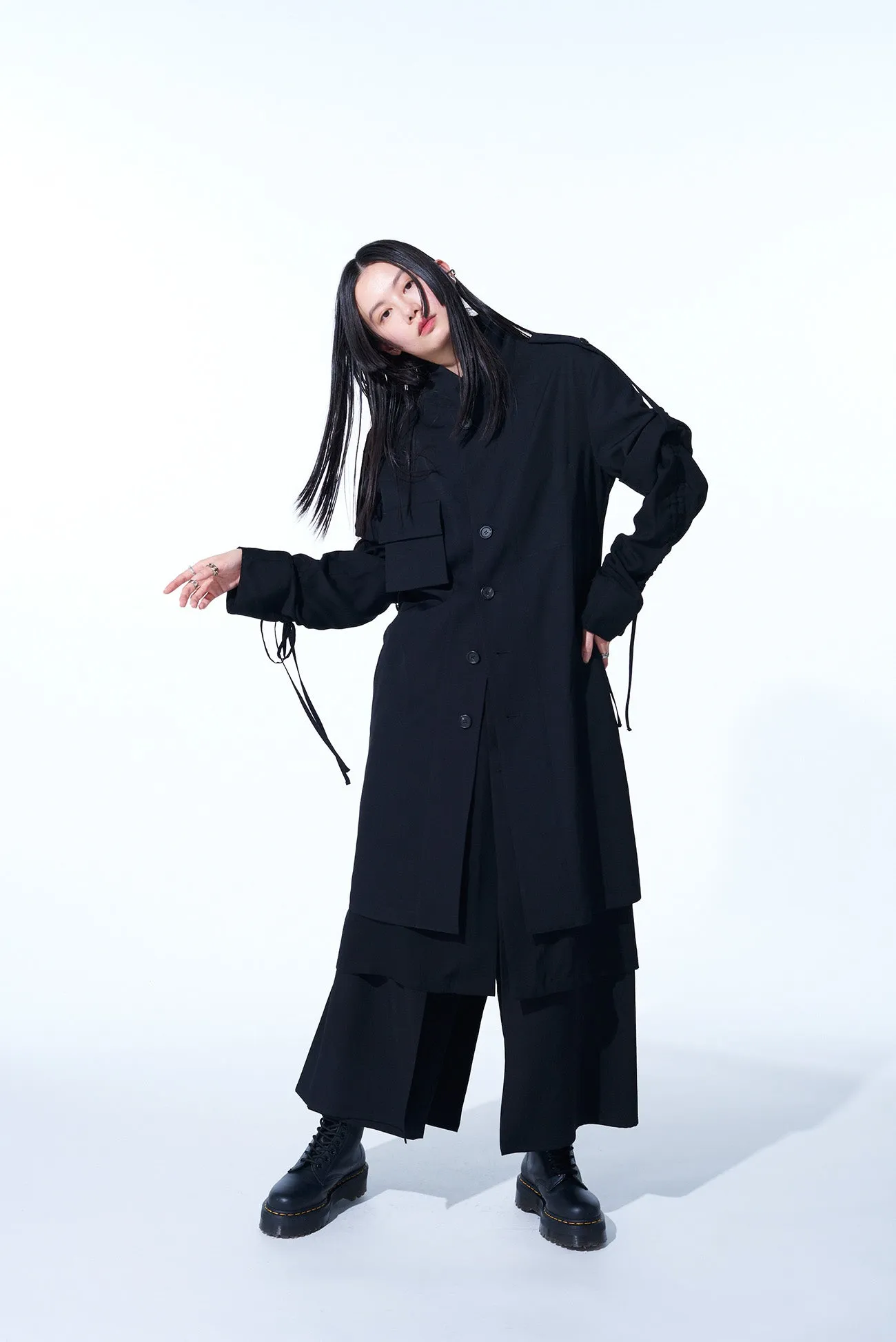 WASHER FINISHED WOOL GABARDINE LONG JACKET WITH TAPED SLEEVES