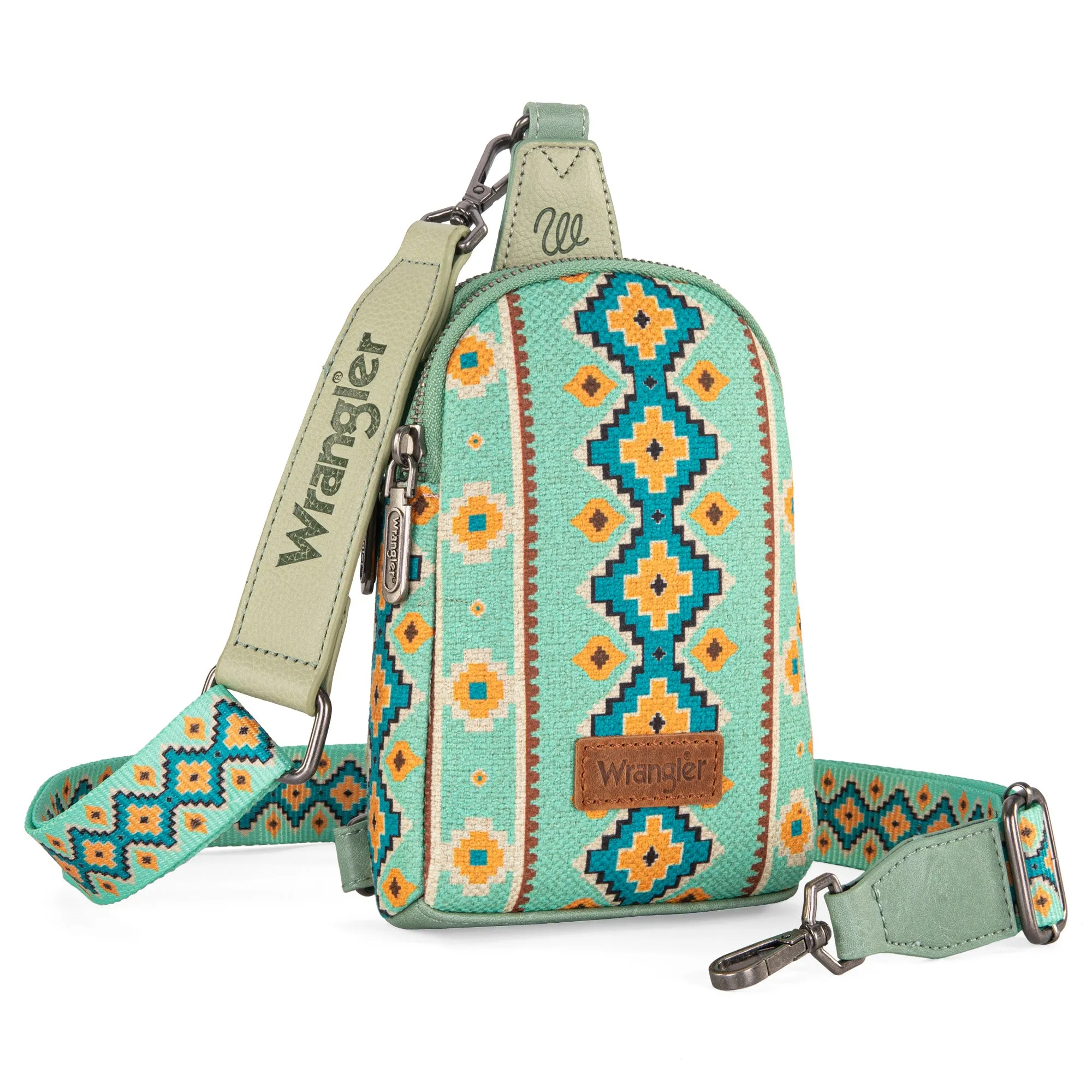 WG2205-210  Wrangler Aztec Print Crossbody Sling Chest Bag  - Light Green