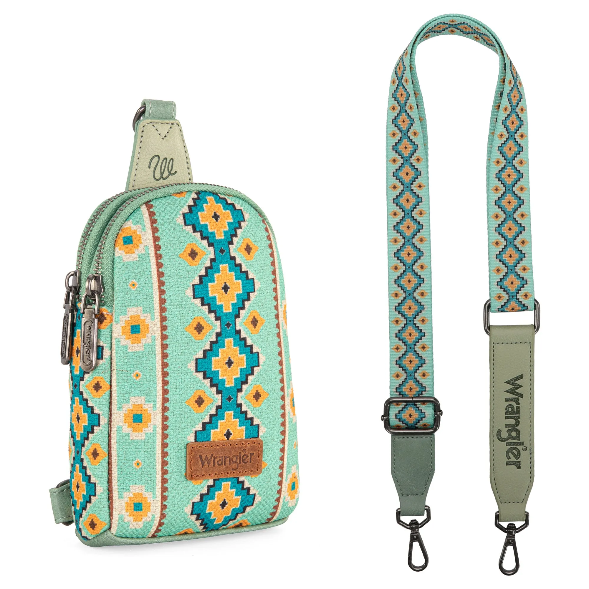 WG2205-210  Wrangler Aztec Print Crossbody Sling Chest Bag  - Light Green