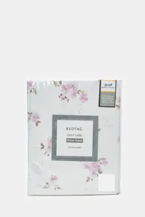 White Floral Printed Fitted Sheet (Single Size)