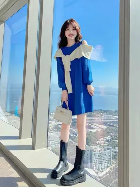 Winter 2023 new autumn high-end sweater dress autumn and winter Klein blue French knitted skirt women's winter T2347