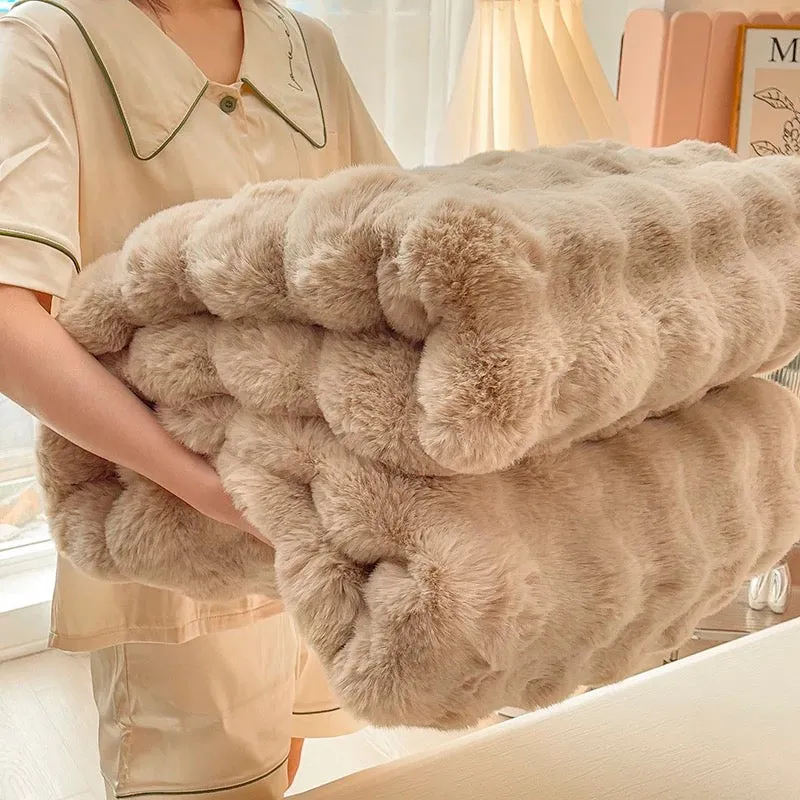 Winter thickened rabbit fur blanket leisure cover blanket light luxury high-end sofa blanket office nap blanket