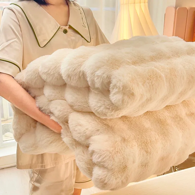 Winter thickened rabbit fur blanket leisure cover blanket light luxury high-end sofa blanket office nap blanket