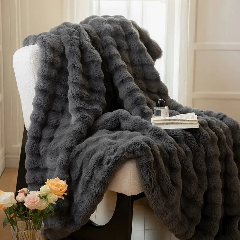 Winter thickened rabbit fur blanket leisure cover blanket light luxury high-end sofa blanket office nap blanket