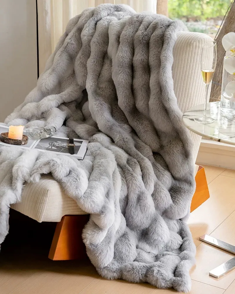 Winter thickened rabbit fur blanket leisure cover blanket light luxury high-end sofa blanket office nap blanket