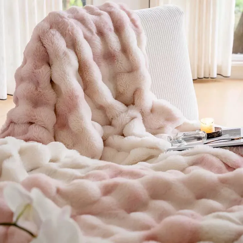 Winter thickened rabbit fur blanket leisure cover blanket light luxury high-end sofa blanket office nap blanket