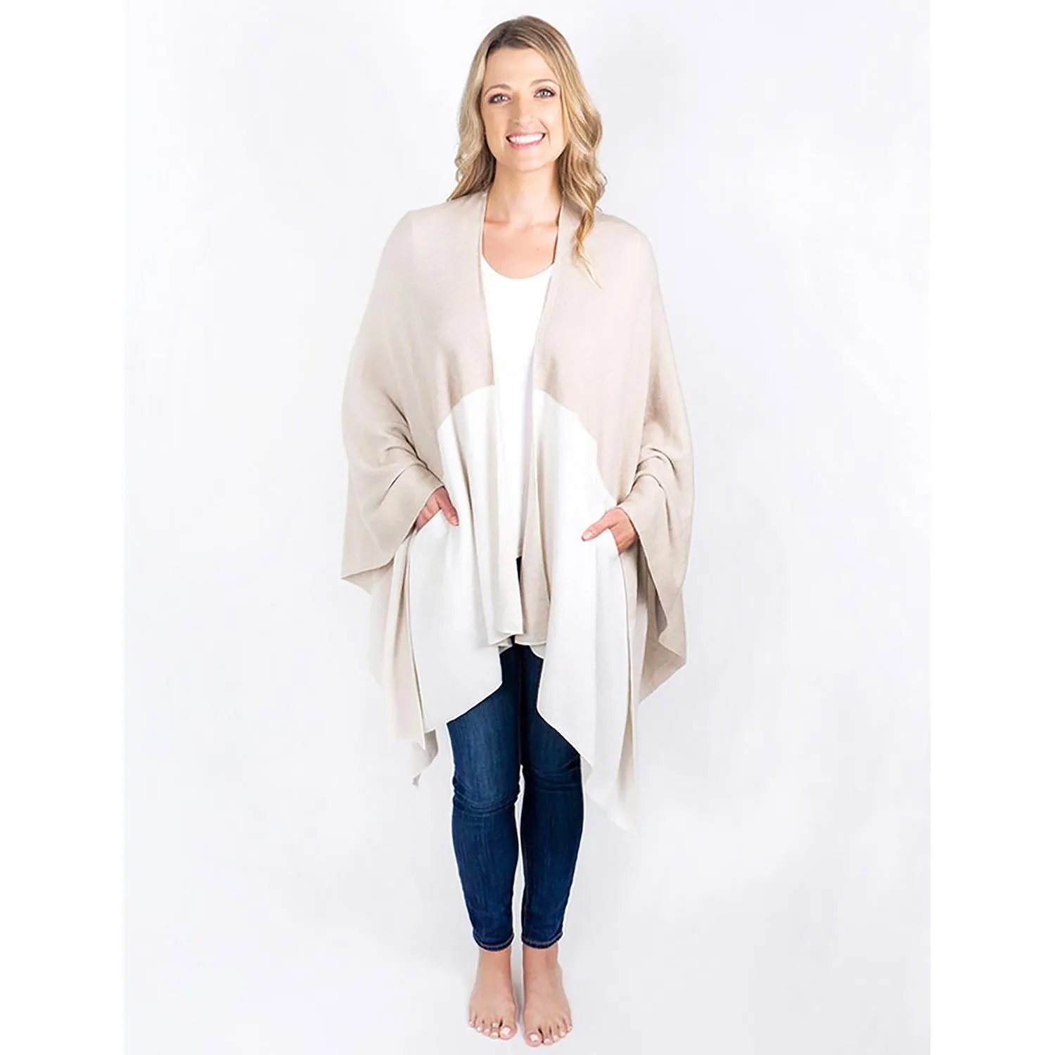 Women's Zestt Organics Organic Cotton Travel Blanket Wrap Ivory Colorblock