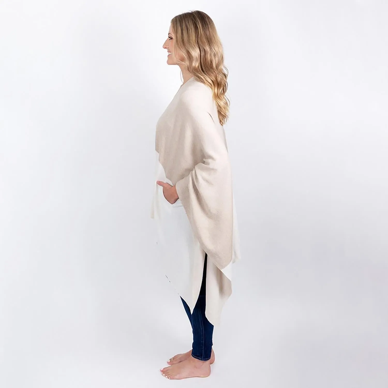 Women's Zestt Organics Organic Cotton Travel Blanket Wrap Ivory Colorblock