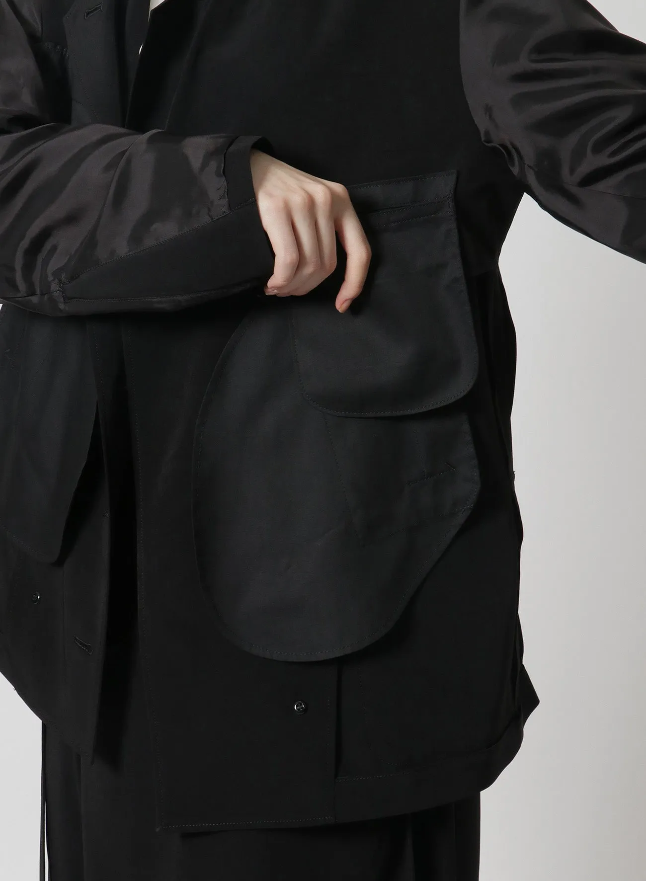 [Y's-Black Name]TRIACETATE POLYESTER CREPE de CHINE DOUBLE FRONT JACKET